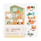 Large Wooden Dollhouse For Girls With 32 Pcs Furniture Accessories  3-story D   