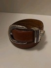 Vintage Brighton Brown Leather Belt Silver Buckle 1994 M 49208 Size 30