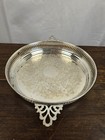 Vintage Silver Plated Round Etched Butler Serving Tray W handles 10  Diameter 