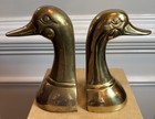 Vintage Brass Duck Head Bookends Pair 6    Heavy Mid Century Library Decor