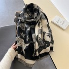 New Reversible Cat Print Shawl Scarf Cashmere Feel Polyester Black Cream