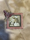 Vintage Pink Enamel Butterfly Picture Frame Heavy Cast Metal Ornate Shabby Chic