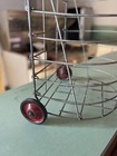 Vintage 1930s Deco Folding Wire Rolling Shopping Basket Wheeled Cart Collapsing