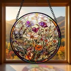 Stained Glass Suncatcher Round Floral Window Decor  Hanging Window Panel
