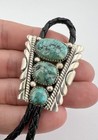 Vtg Robert   Bernice Leekya Zuni Sterling Silver Kingman Turquoise Bolo Tie 1 5 