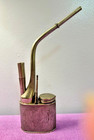 Antique Traditional Chinese Brass Etched Water Smoking Pipe Clean