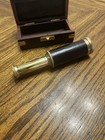 Small Leather Wrapped Brass Spy Telescope In Wooden Box 