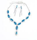 Aqua Crystal Choker Rhinestone Necklace Earring Set Bridal Prom Pageant