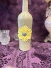 Decorative Wine Bottle Stained Glass Upcycled Hand Painted Light Green   Yellow