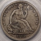 1862-s 50c Liberty Seated Half Dollar Pcgs Vf35