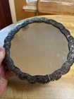 Vintage Silver Floral Hand Mirror With Bird Handle  8    Appears Hand Made