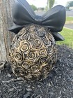 Black Gold Rose Skull Figurine 11 Inch Bow Gothic Halloween Decor