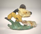 Old Vintage Antique Figural Cast Iron Black Americana Boy   Alligator Figurine