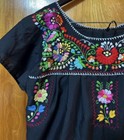 Beautiful Black Cotton Embroidered Flowered Mexican Dress - Huipil - Boho Flower