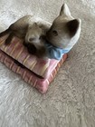 Vintage Siamese Cat   Kitten Sitting Ceramic Hinged Trinket Box Rare
