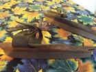 Pair Of Early Wooden Ice Skates Unrestored Turn Of The Century