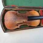 Antique Violin With Wooden Coffin Case