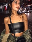 Casual Pu Leather Soild Camisole Femme Slash Neck Ladies Streetwear Crop Top