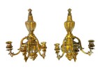 Gilt Bronze Sconces - French Style Pair Three Candle Arms Ornate Louis Xv Rococo