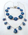 Sterling Silver Peacock Teal Blue Green Glass Bead Rhinestone Necklace Bracelet