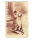 Sa1659 Private Photo Postcard 1910-20 Boy Page Hairstyle On His Vintage Scooter