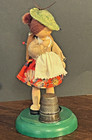 Vintage Pin Cushion  Girl Thimble Holder  Figural Germany Wooden Hiker Backpack