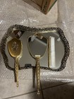 Vintage 24k Gold Plated Vanity   Hand Mirror  Brush  Comb  Tray