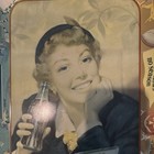 Coca-cola Advertising Tray Beige Blue Red Woman Holding Bottle Soda Theme