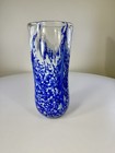 Blue White Clear Contemporary Heavy Glass Vase 