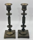 Antique Vintage Pair Brass Candle Holders Candlesticks Arts And Crafts Deco