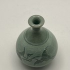 Vintage Mini Korean Green Celadon Crackle Glaze Cranes Bud Vase 3    Signed