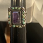 Matl Matilde Poulat  Mid Century Mexico Sterling Amethyst Turquoise Ring Sz 8 5