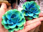 Two Large Metal Rose Flowers  For Accents  Embellishments  Blue  Yellow