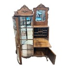 Vintage Tiger Oak Secretary Desk W  Curio Cabinet   Leaded Glass Door