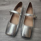 Inc Silver Shoes Size 10 Shinny Metallic Mary Janes Adjustible Square Toe Snake