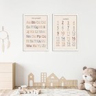 Framed Alphabet Numbers Wall Art Decor Set Of 2  Nursery Preschool White