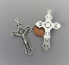 Filigree Large Crucifix Cross Rosary Italy Rosaries Parts C106 Finish Silver