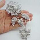5 98  Luxury Bride 3 Leaf Flower Bouquet Clear Rhinestone Crystal Brooch Pin