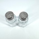 Gemco Glass Salt Pepper Shakers Set Clear Square Vintage 3    Stainless Steel Lids