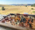 Vtg Lot Western Plastic Figurines Toys Cowboys  Indians Soldiers Horses Cows See