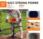 62cc Auger Post Hole Digger - 2 Stroke Gas Powered Earth Post Hole Digger W     