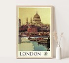 London Vintage Travel Poster  Extra Large Wall Art  Great Britain Travel Wall Ar