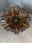 Antique Millersburg Grape Wreath Carnival Glass Bowl Purple Amethyst Ruffled