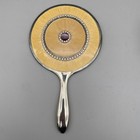 Vintage Vanity Silver Plated Enamel Ornate Hand Mirror Cat Eye Gemstone