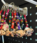 Macrame Clay Guinea Pig Beaded Band Keychain Assorted Color Glaze Ring Silver Cu