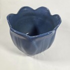 Vintage Blue Ceramic Scalloped Flower Planter Pot 6 5in X 7 5in Vase Bowl