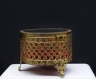 Vintage Ormolu Style Jewelry Casket Trinket Box Beveled Glass Top Filigree 4 