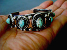 Native American Navajo Gem Spiderweb Turquoise Row Sterling Silver Cuff Bracelet