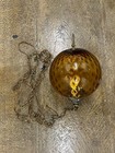 Vintage Large 19  Mcm Globe Amber Glass Hanging Swag Lamp Diffuser Long Chain