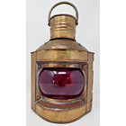 Vintage Brass Starboard And Port Signal Lanterns Original Set Red Blue Glass